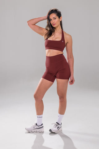 Clean Cut Halter Bra - Burnt Fig